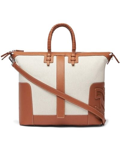 Casadei C-style Canvas Leather Traveller Bag Small - Braun