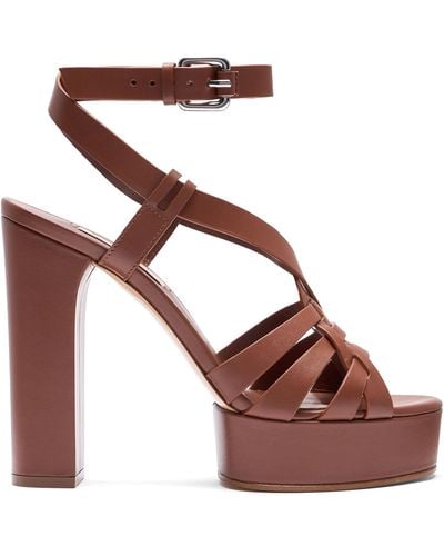 Casadei Betty Leather Platform Sandals - Marrone