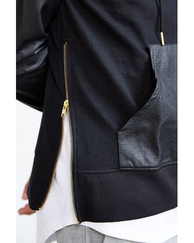 The Narrows Faux-Leather Hooded Sweatshirt - Black