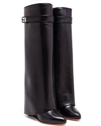 Givenchy Shark Lock Knee-high Leather Wedge Boots - Black
