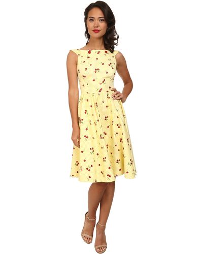 Stop Staring! Cherry Lemon Swing Dress - Yellow