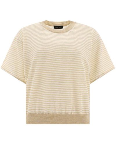 Roberto Collina Stripe Detailed Short Sleeved Sweater - Natural