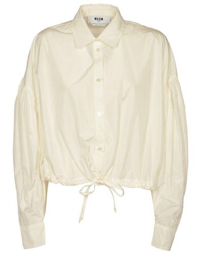 MSGM Drawstring-hem Puff-sleeved Shirt - Natural