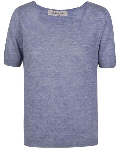 Fileria Short-sleeved Square-neck Sweater - Blue