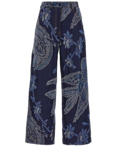 Etro Floral Print Wide-leg Pants - Blue