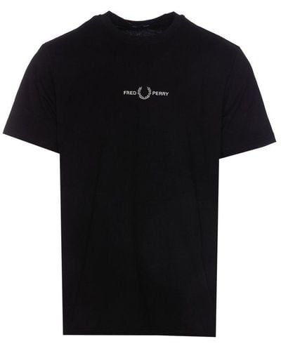 Fred Perry Logo-embroidered Crewneck T-shirt - Black