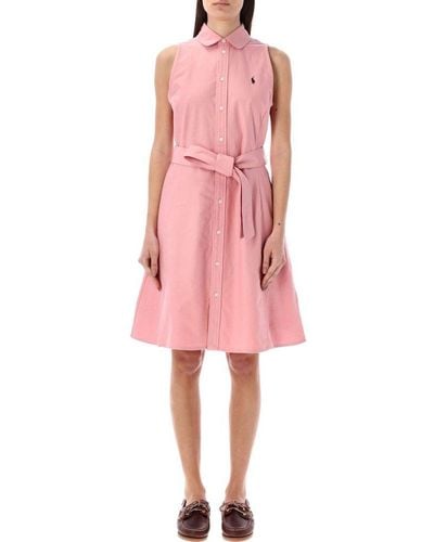 Polo Ralph Lauren Belted Sleeveless Shirtdress - Pink
