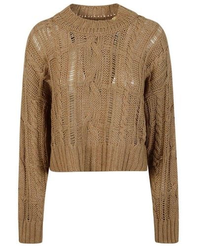 Pinko Cable-knitted Crewneck Jumper - Natural