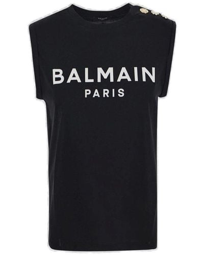 Balmain Logo Printed Sleeveless Tank Top - Black