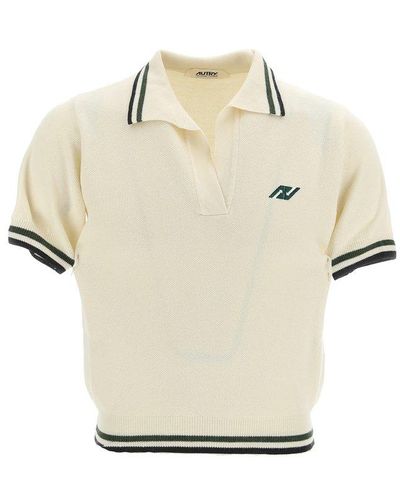 Autry Logo-embroidered Knitted Polo Shirt - Natural