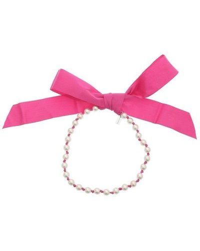 Moschino Bow Ribbon Pearl Necklace - Pink