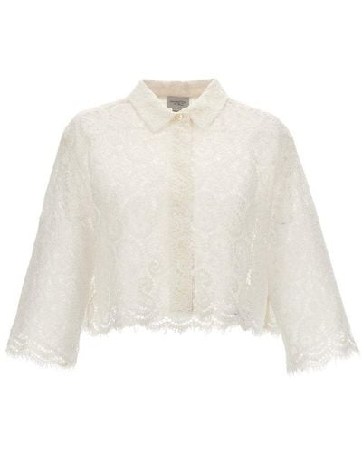 Giambattista Valli Paisley-pattern Lace-detailed Cropped Blouse - White