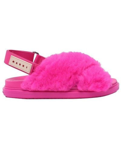 Marni Logo-patch Shearling Sandals - Pink