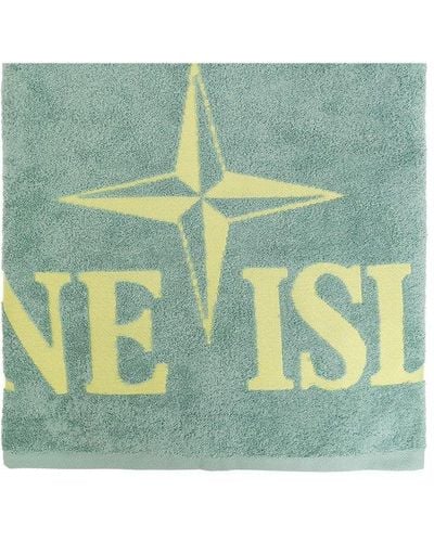 Stone Island Beach Towel With Logo - Green