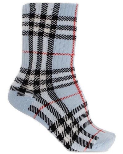 Burberry Checked Ribbed-knit Socks - Blue