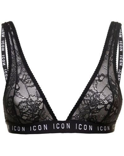 DSquared² D-squared2 Woman's Black Lace Bra With Logo Print