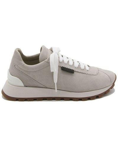 Brunello Cucinelli Round-toe Lace-up Trainers - Grey
