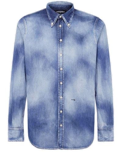 DSquared² Blue Cotton Blend Shirt