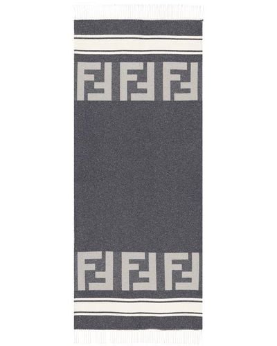 Fendi Monogrammed Stripe-patterned Scarf - Gray