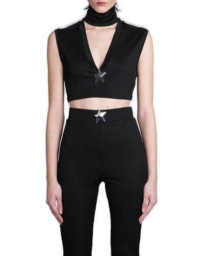 Area High-neck Sleeveless Knitted Top - Black