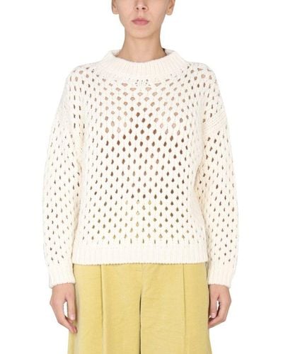 Alysi Long Sleeved Crewneck Knitted Sweater - Natural