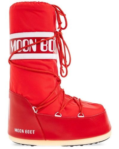 Moon Boot Logo Detailed Lace-up Boots - Red