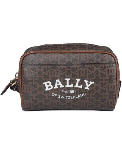 Bally Logo-print Top-zip Toiletry Bag - Brown