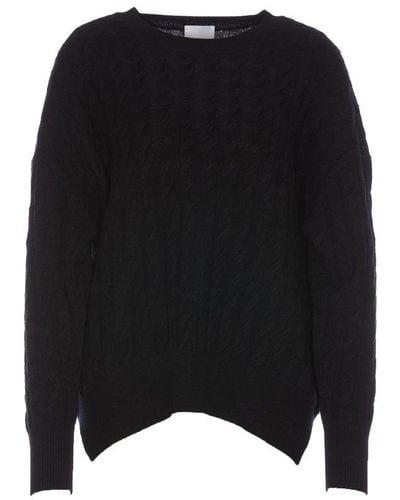 Allude Cable-knit Long-sleeved Crewneck Sweater - Black