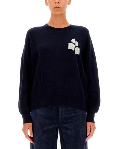 Isabel Marant Logo Intarsia-knit Crewneck Sweater - Blue
