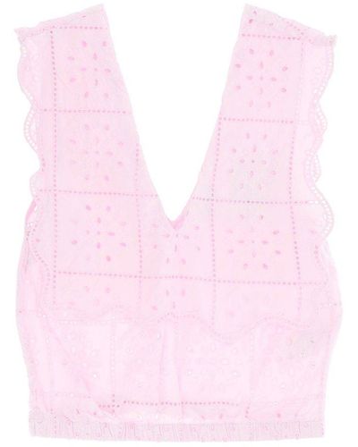 Ganni Broderie Anglaise Sleeveless Top - Pink