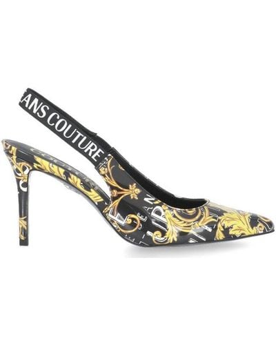 Versace Jeans Couture Logo-printed Pointed Toe Slingback Court Shoes - Metallic