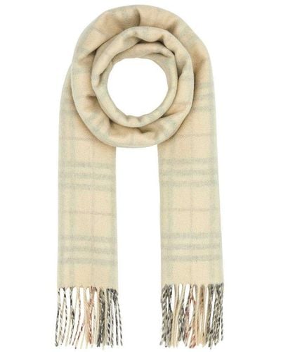 Burberry Checked Reversible Fringed-edge Scarf - Natural