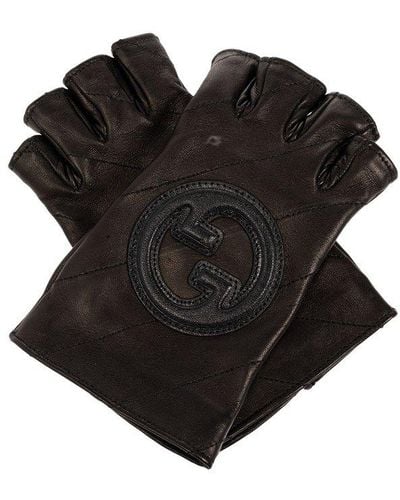 Gucci Leather Fingerless Gloves, - Black