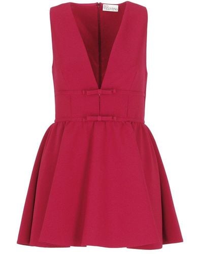 RED Valentino Red V-neck Flared Sleeveless Mini Dress