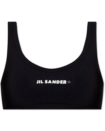 Jil Sander + Logo Printed Bikini Top - Black