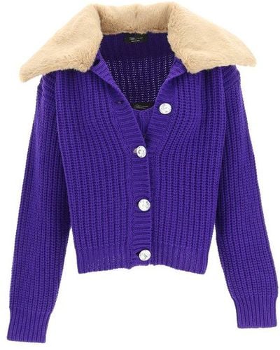 Blumarine Faux Fur Collared Twin-set Cardigan - Purple