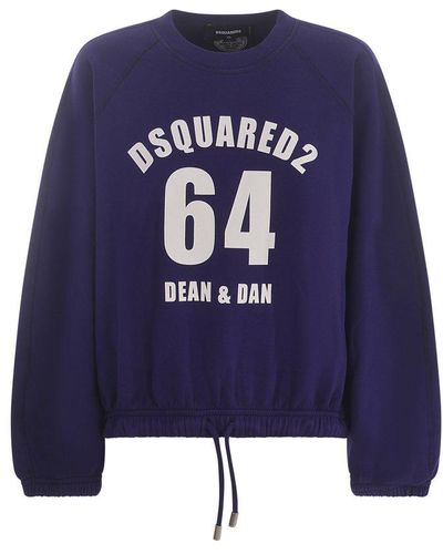 DSquared² Dean & Dan Cotton Drawstring Sweatshirt - Blue