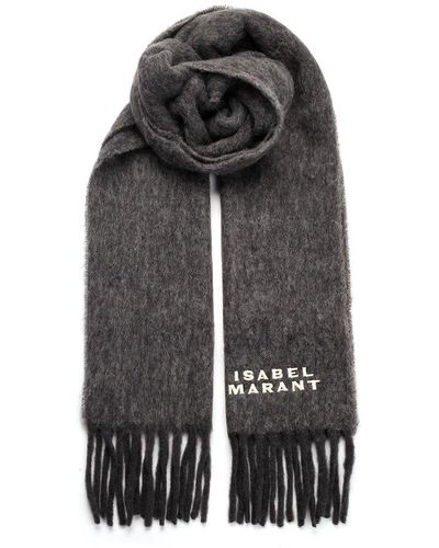 Isabel Marant Firny Logo Embroidered Scarf - Grey