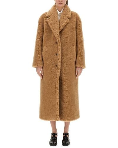 Moschino Jeans Single-breasted Furry Effect Coat - Natural