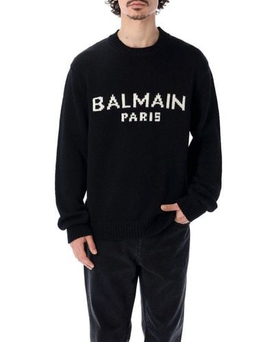 Balmain Logo-jacquard Wool-blend Sweater - Black