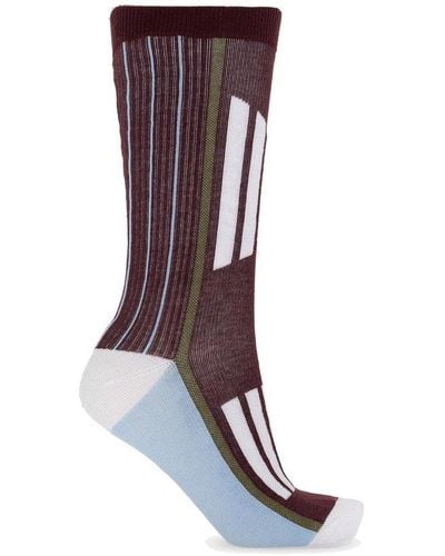 Ganni Logo-intarsia Striped Knitted Socks - Brown
