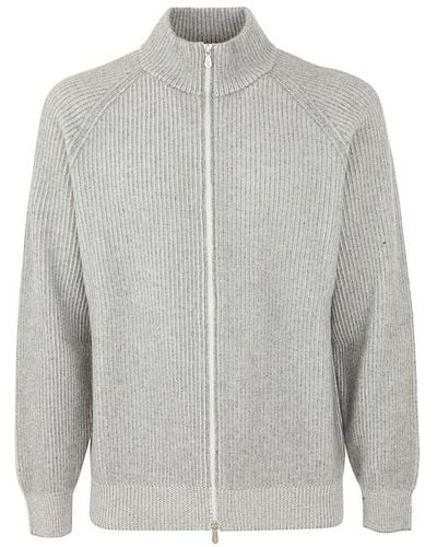 Brunello Cucinelli Long Sleeves Cardigan With Zip - Gray