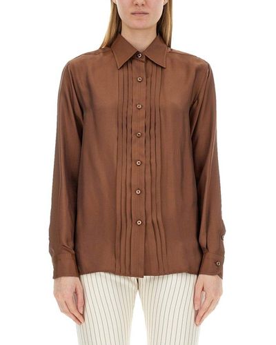 Tom Ford Pleated Long-sleeved Shirt - Brown