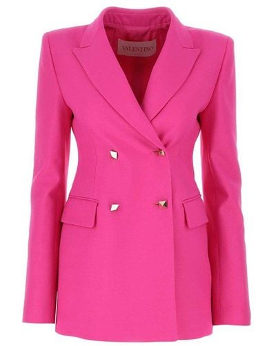 Valentino Double-breasted Buttoned Blazer - Pink