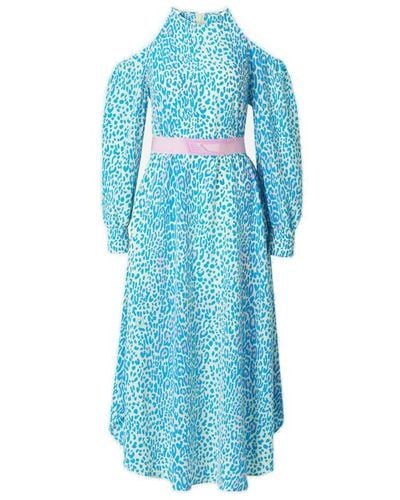 Stella McCartney Leopard Printed Belted Maxi Dress - Blue