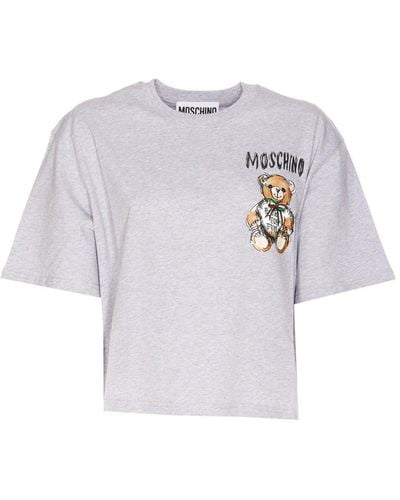 Moschino Teddy Bear Printed Cropped T-shirt - Grey