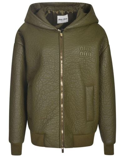 Miu Miu Zipped Leather Jacket - Green