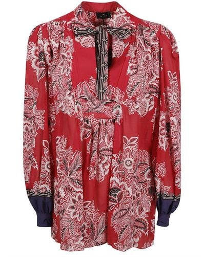 Etro Floral-printed Long-sleeved Blouse - Red