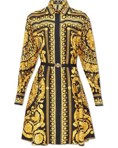 Versace Heritage Baroque-printed Belted Mini Dress - Yellow