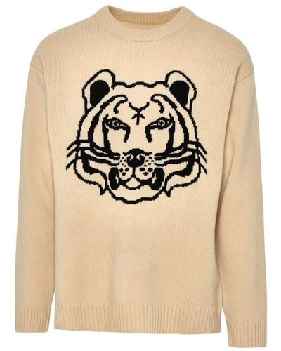 KENZO Beige Wool Tiger Sweater - Natural